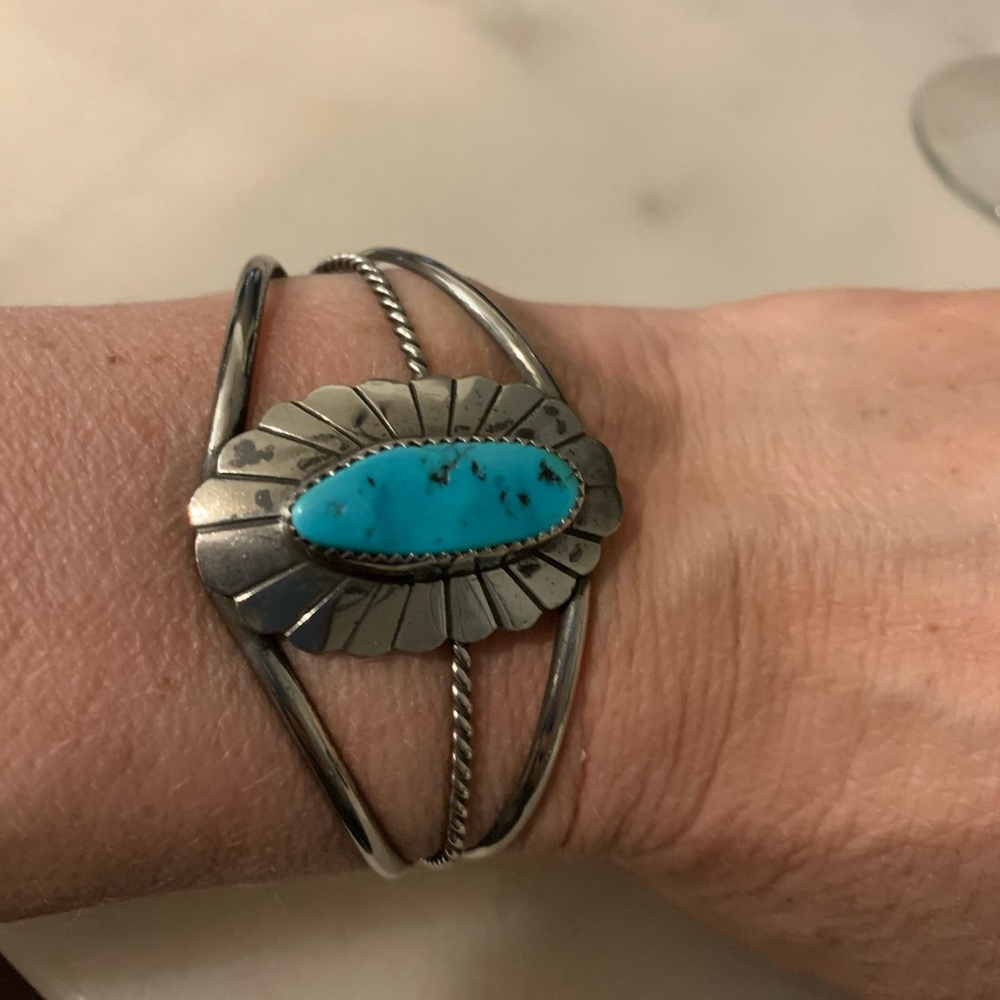 Native American SS and turquoise bracelet - size 6 1/2”
